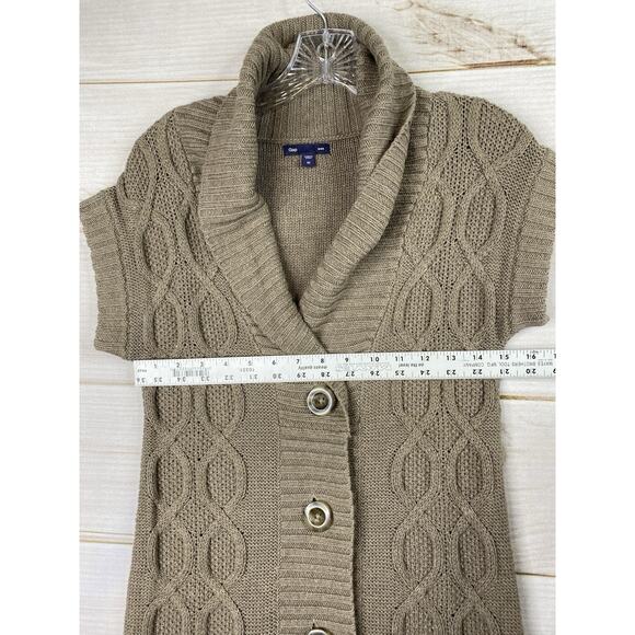 Gap Womens Cardigan Sz XS Brwon Short Sleeve Cable Knit Button-Up Sweater Pocket - Picture 4 of 8